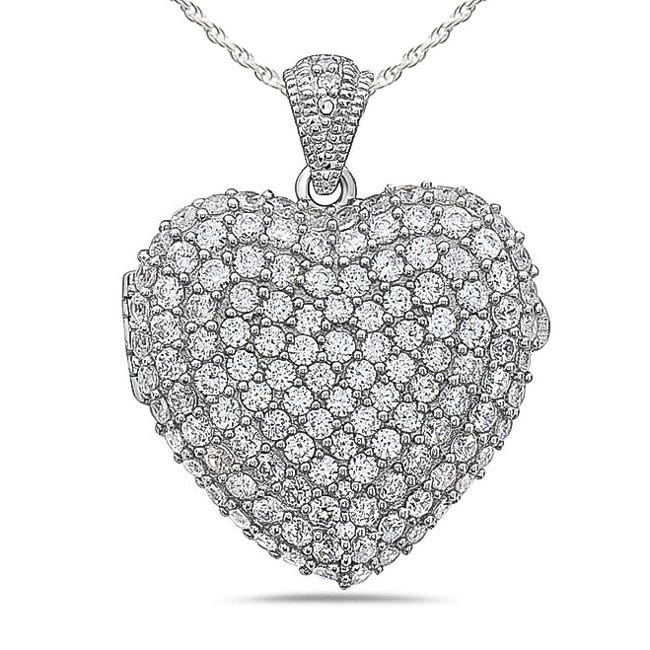 Sterling Silver Cubic Zirconia Photo Heart Photo Locket