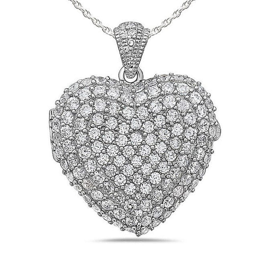 Sterling Silver Cubic Zirconia Photo Heart Photo Locket