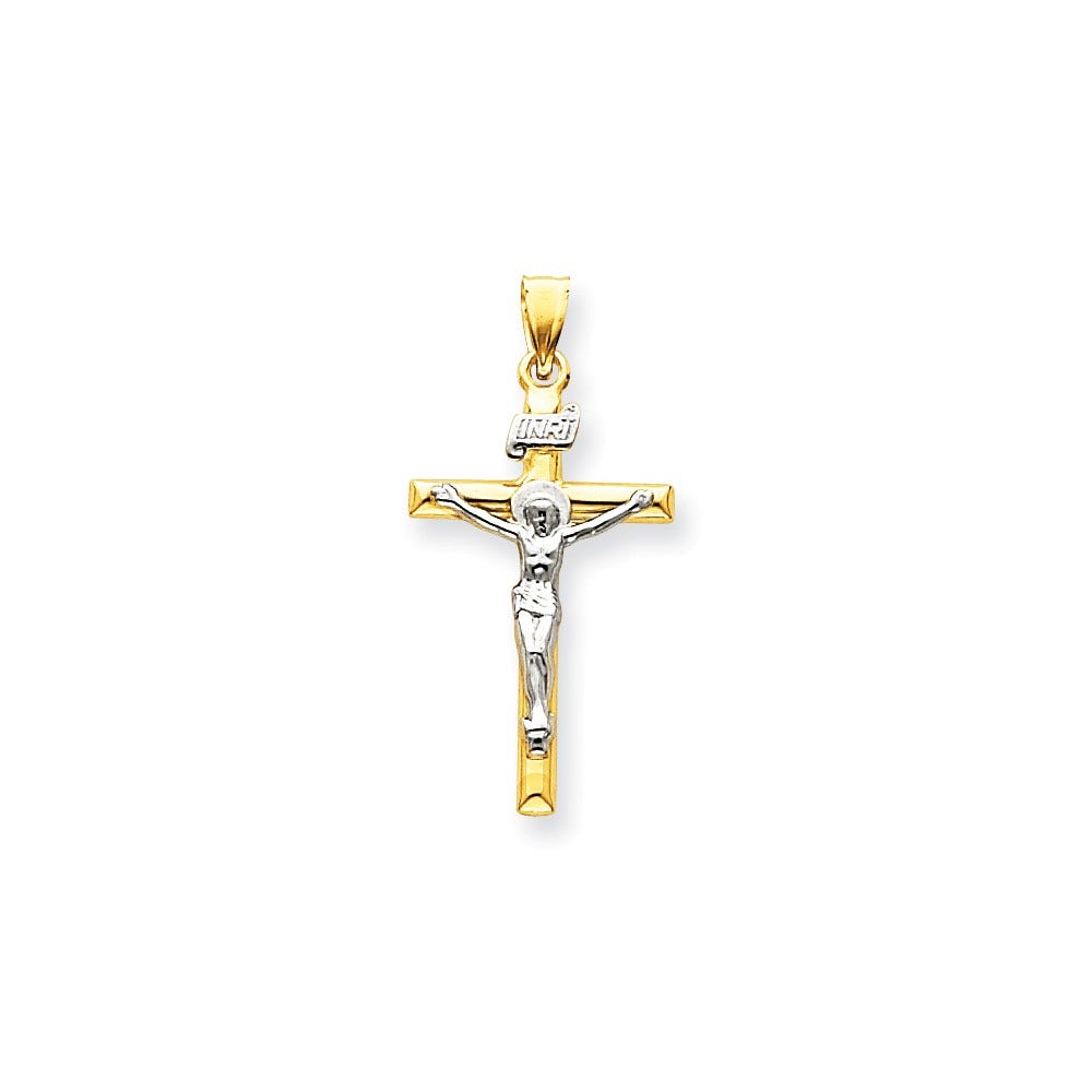 14k Two-tone INRI Crucifix Pendant