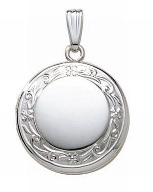 14k White Gold Floral Border Round Photo Locket
