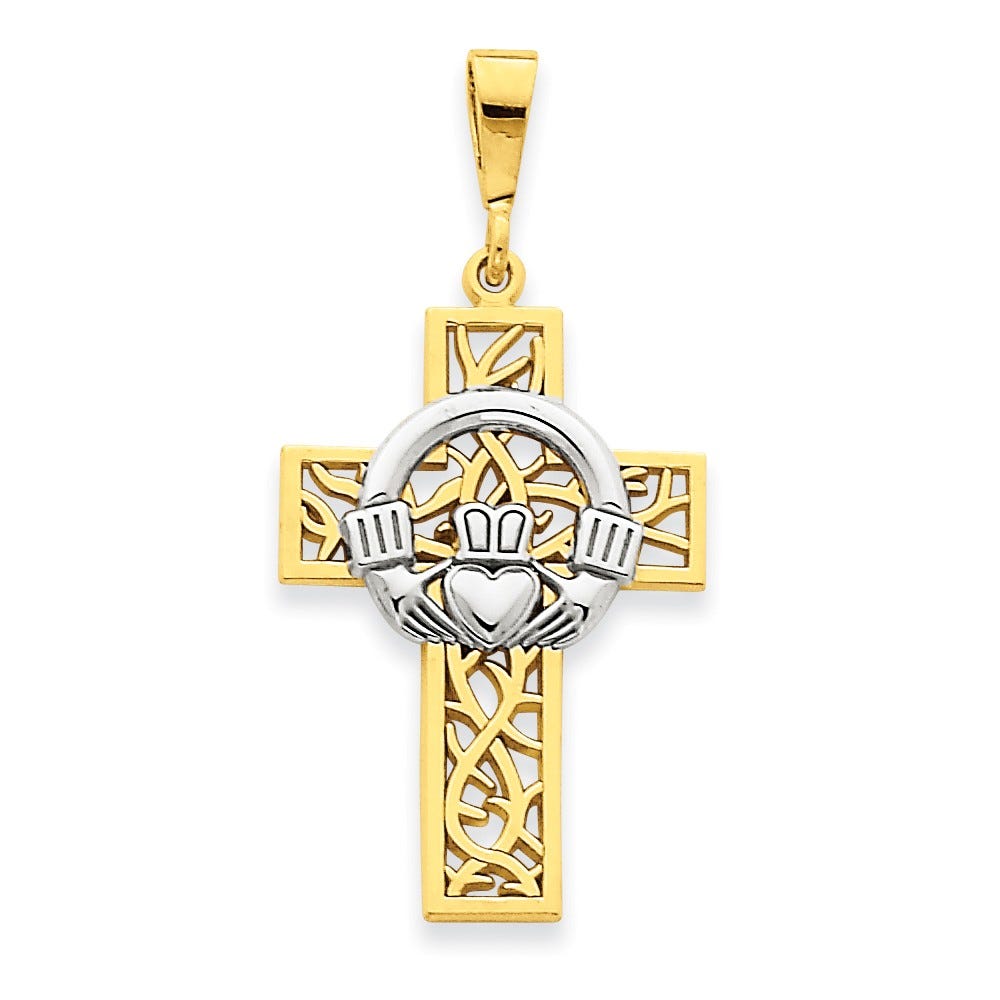 14k Two-tone Claddagh Cross Pendant
