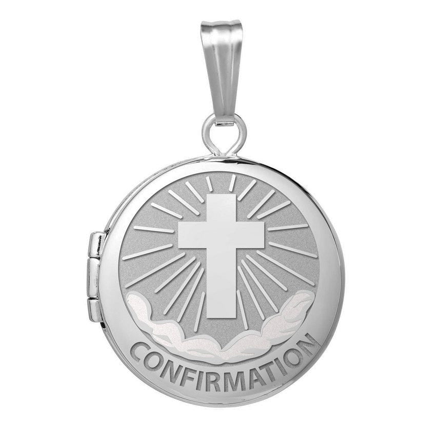 Sterling Silver Round  Picture Confirmation "Cross" Locket