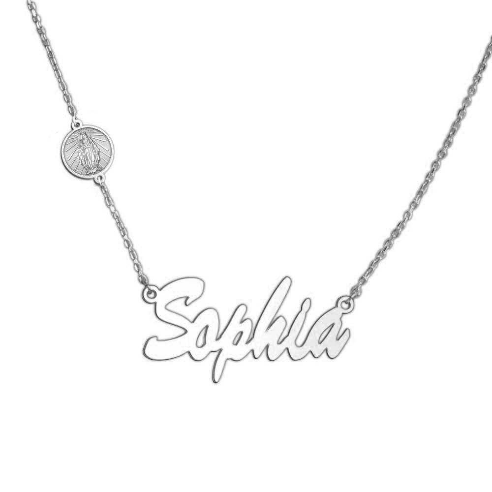 Virgin Mary (Miraculous Medal) Custom Name Necklace