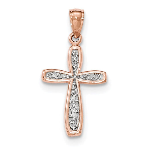 14k Rose Gold w/Rhodium Cross Pendant