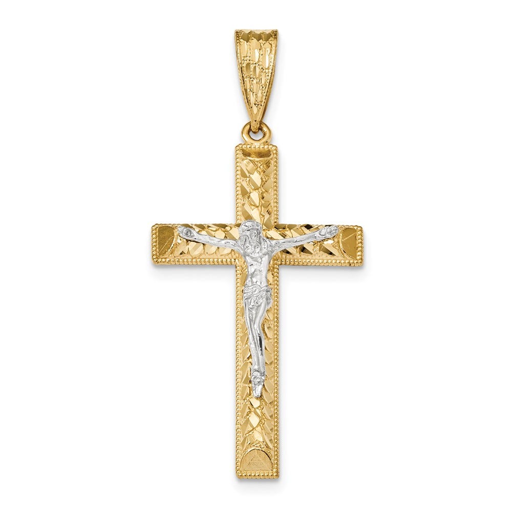 14k Two-tone Diamond-cut Crucifix Pendant