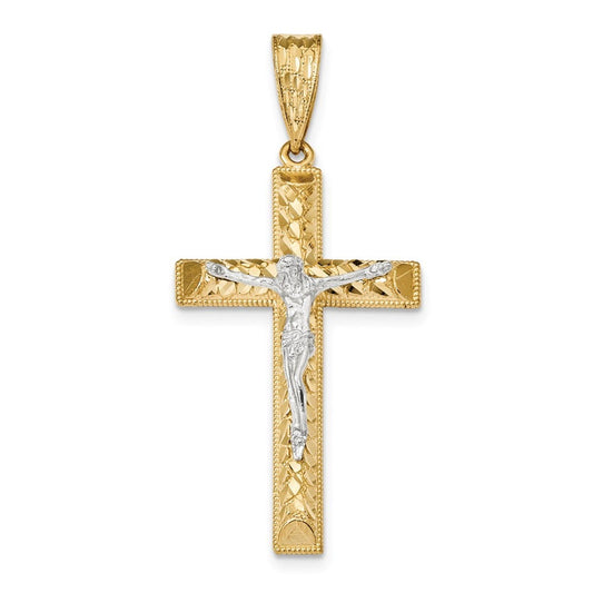 14k Two-tone Diamond-cut Crucifix Pendant