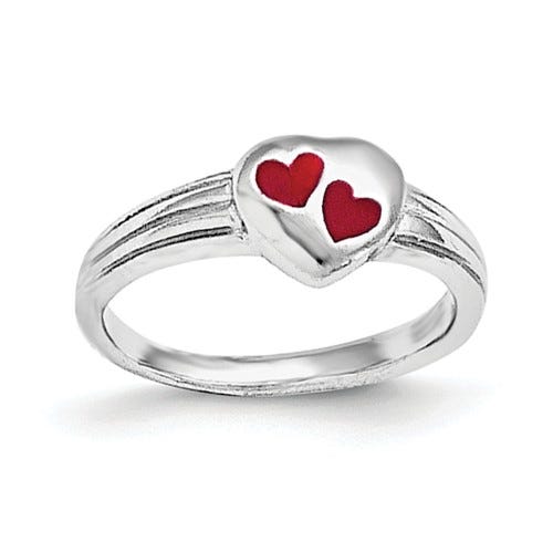 Sterling Silver Plated Children's Red Enameled Heart Ring