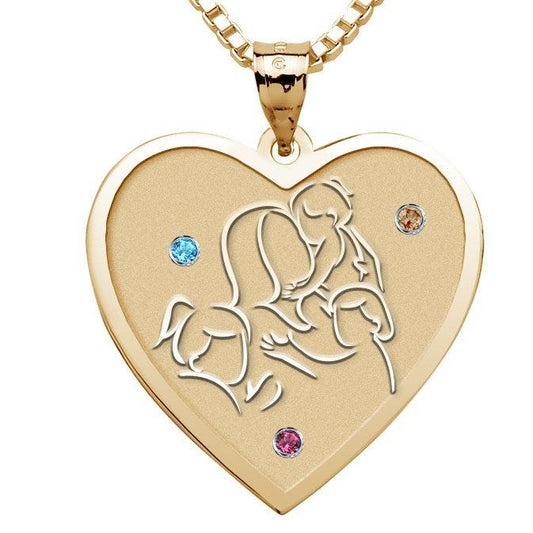 Mother with Three Daughters - Heart Pendant with Birthstones