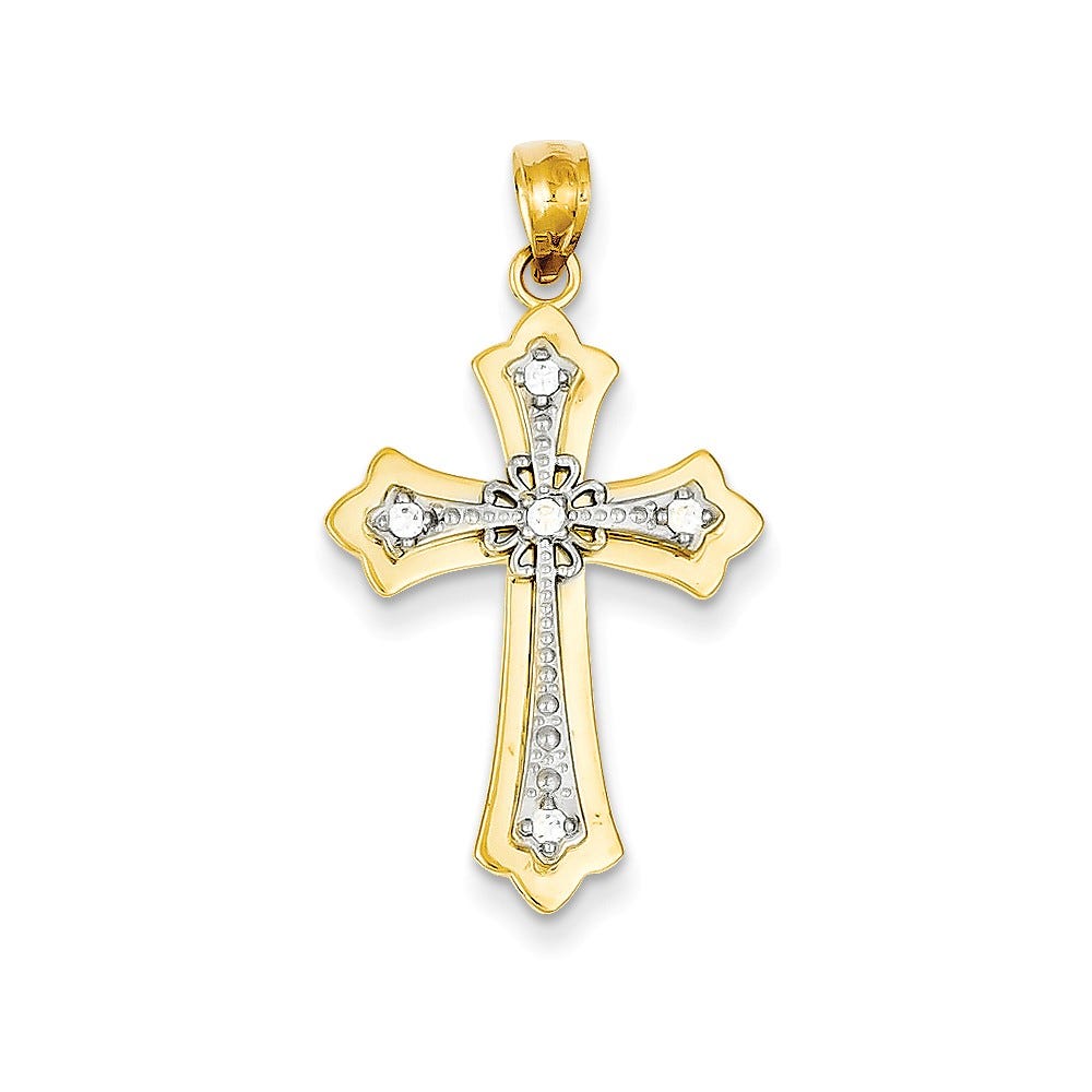 14k Rhodium Diamond Cross Pendant