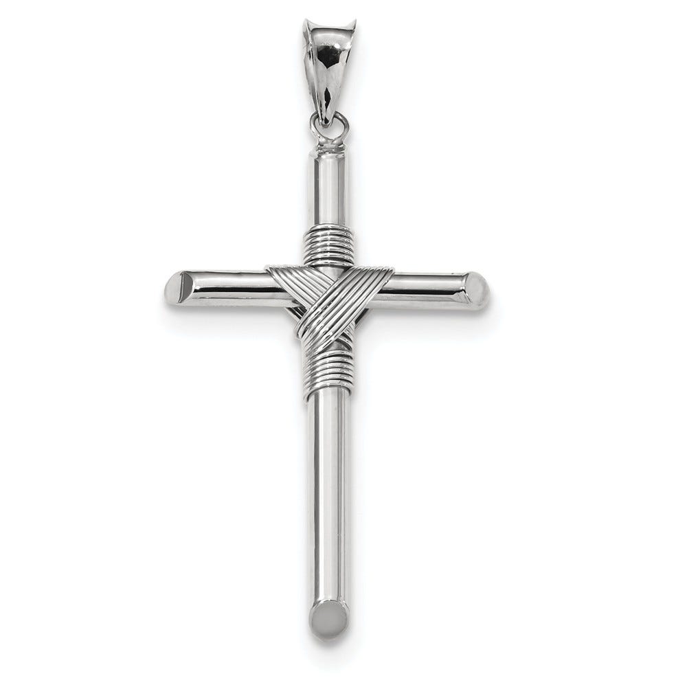 14k White Gold Polished Tube Cross Pendant