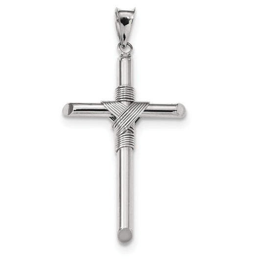 14k White Gold Polished Tube Cross Pendant