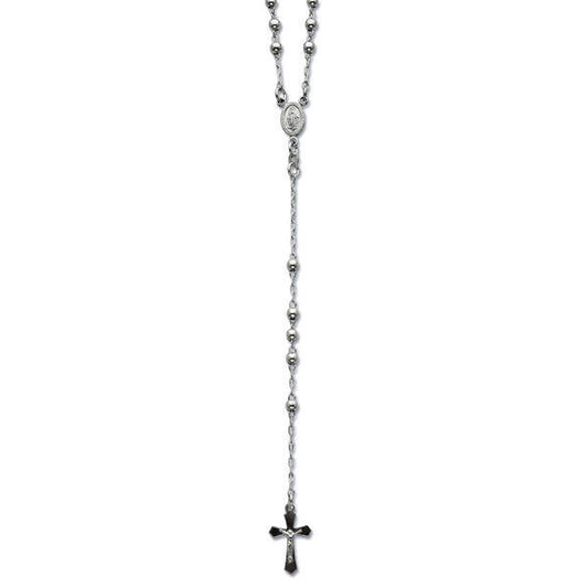 Sterling Silver Polished Rosary Necklace /with Miraculous Medal