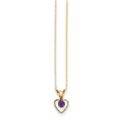 14k Yellow Gold Heart Birthstone Necklace w/ 15" Chain