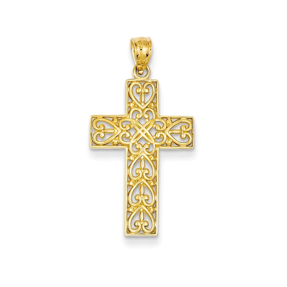14k Diamond-cut Filigree Cross Pendant