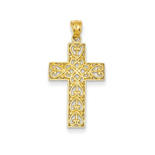 14k Diamond-cut Filigree Cross Pendant