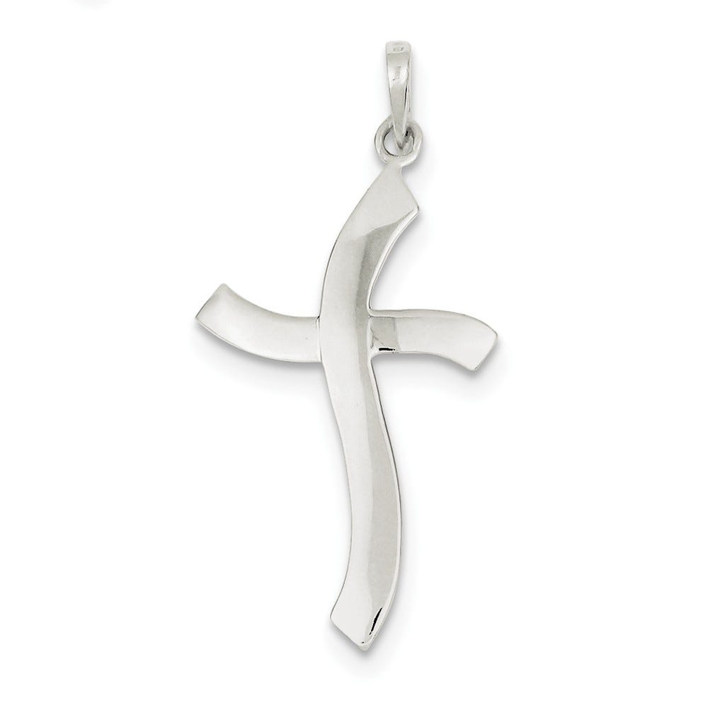 Sterling Silver Polished Freeform Cross Pendant