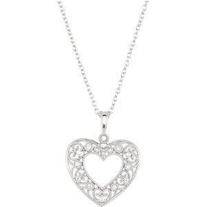 Sterling Silver Heart Diamond Pendant