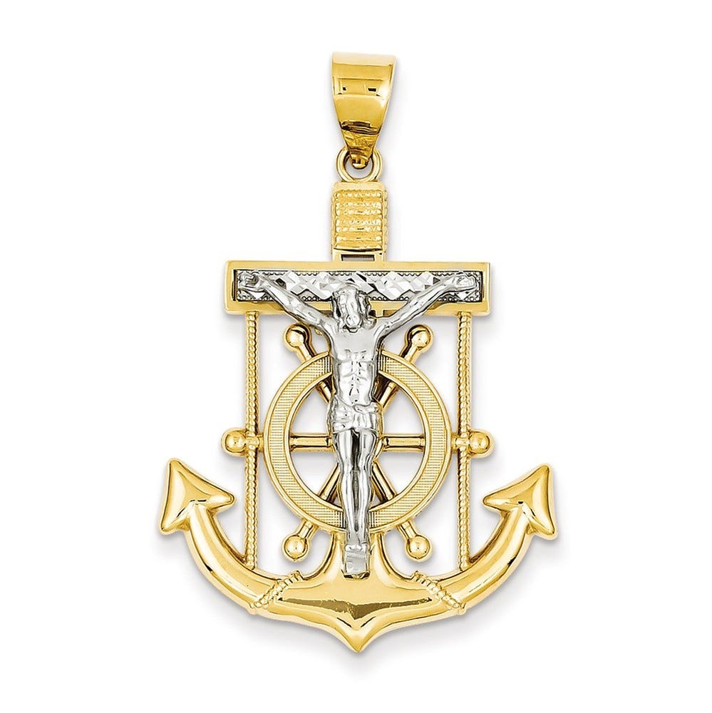 14k Two-tone Diamond-cut Mariner\'s Cross Pendant