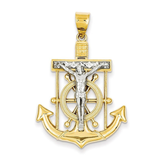 14k Two-tone Diamond-cut Mariner\'s Cross Pendant