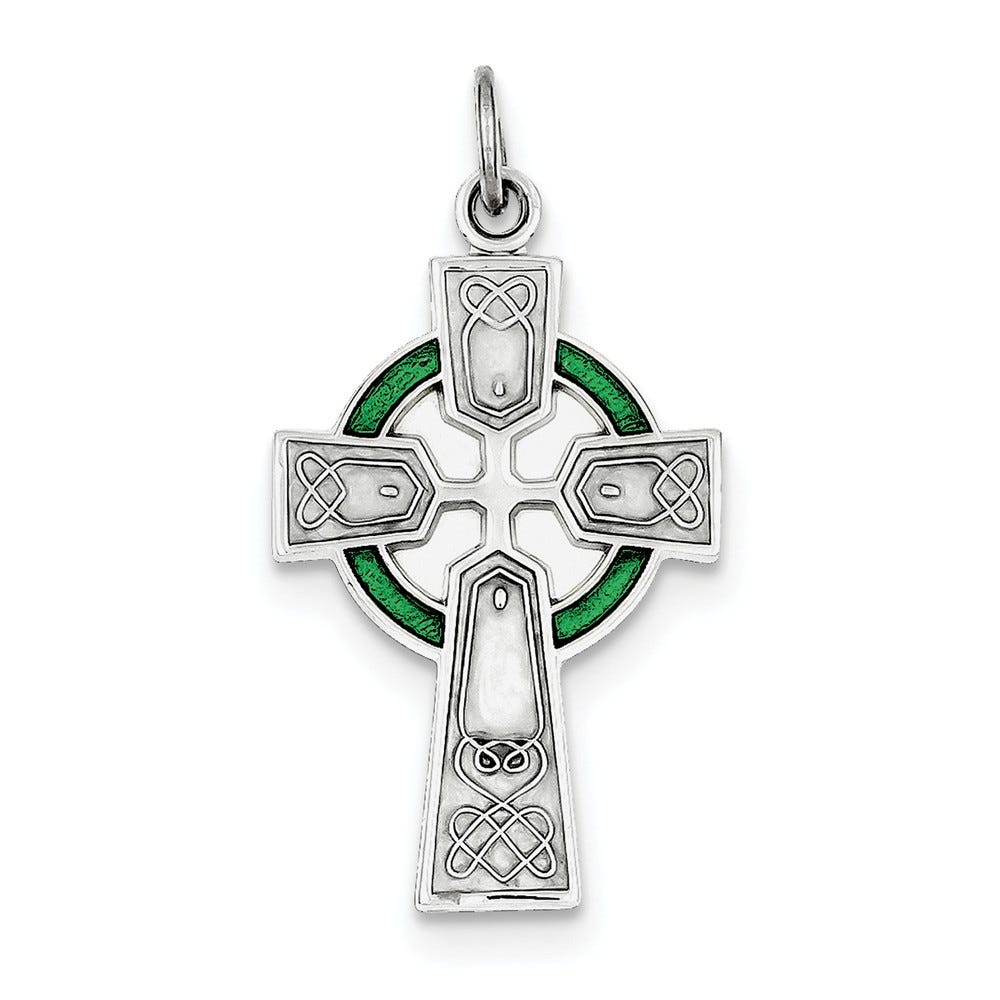 Sterling Silver Rhodium-plated Polished Epoxy Irish Cross Pendant