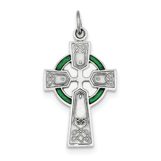 Sterling Silver Rhodium-plated Polished Epoxy Irish Cross Pendant
