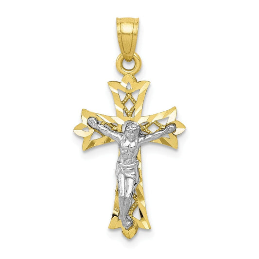 10k & Rhodium Filigree Crucifix Pendant