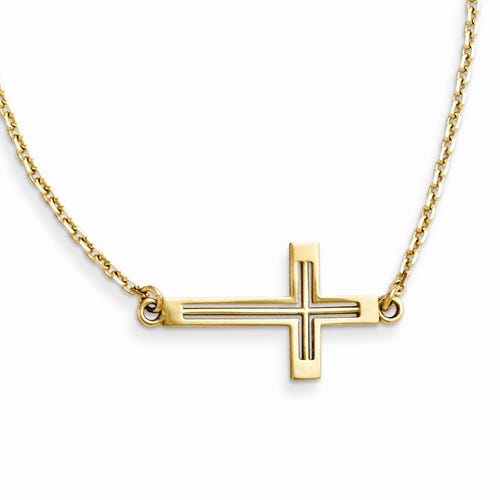 14k Sideways Cut-out Cross Necklace