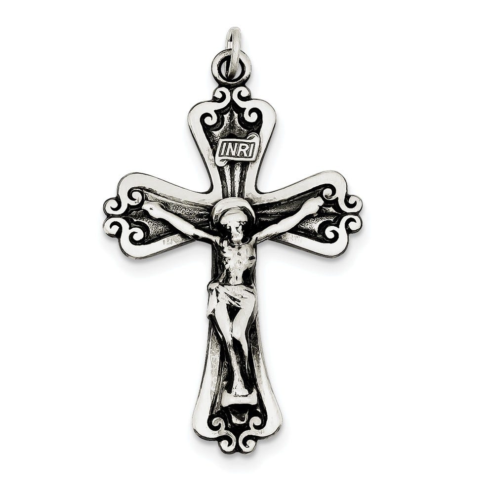 Sterling Silver Antiqued INRI Crucifix Pendant