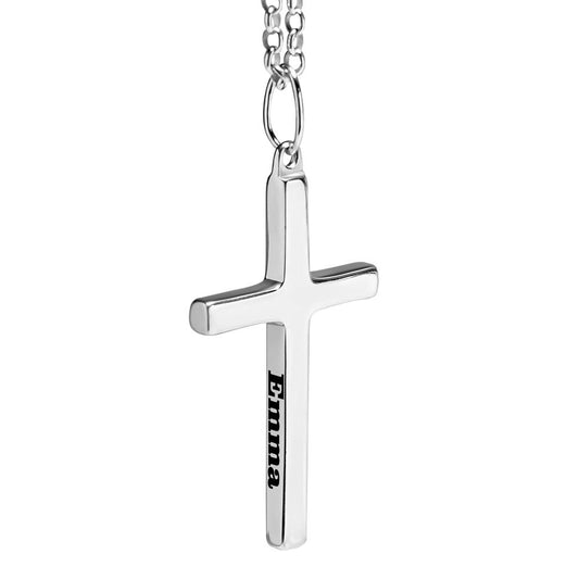 Unisex Personalized Cross Necklace Engraved Pendant w/ 18 Inch Chain