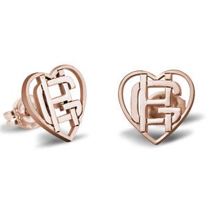 Exclusive Heart Shaped Monogram Overlapping Initial Earrings