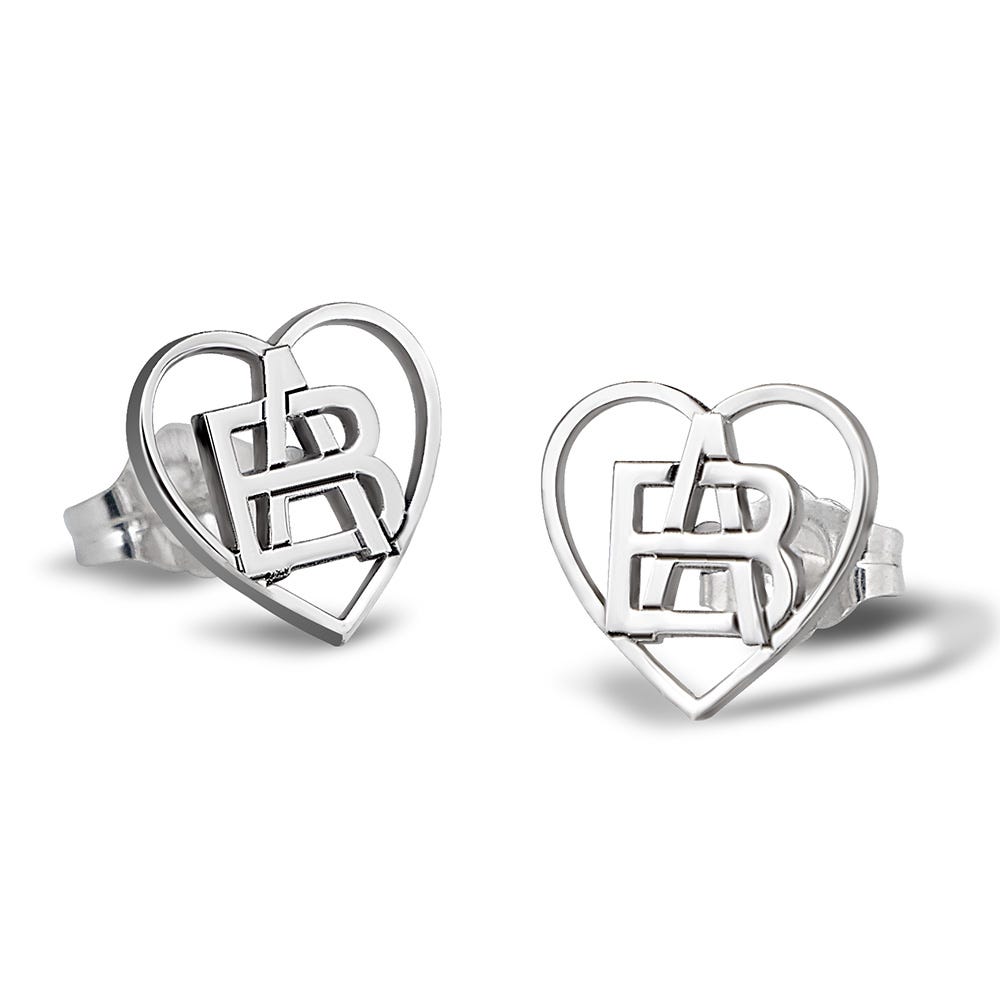 Exclusive Heart Shaped Monogram Overlapping Initial Earrings