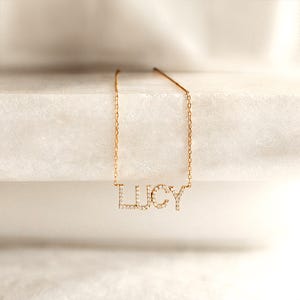Diamond Block Name Necklace with Chain Included