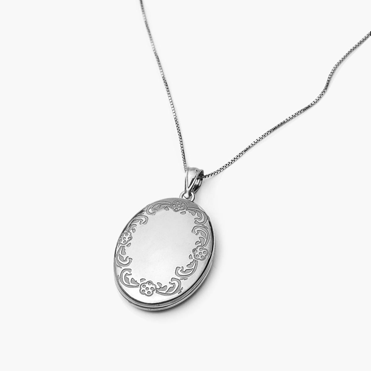Sterling Silver Floral Oval Photo Locket