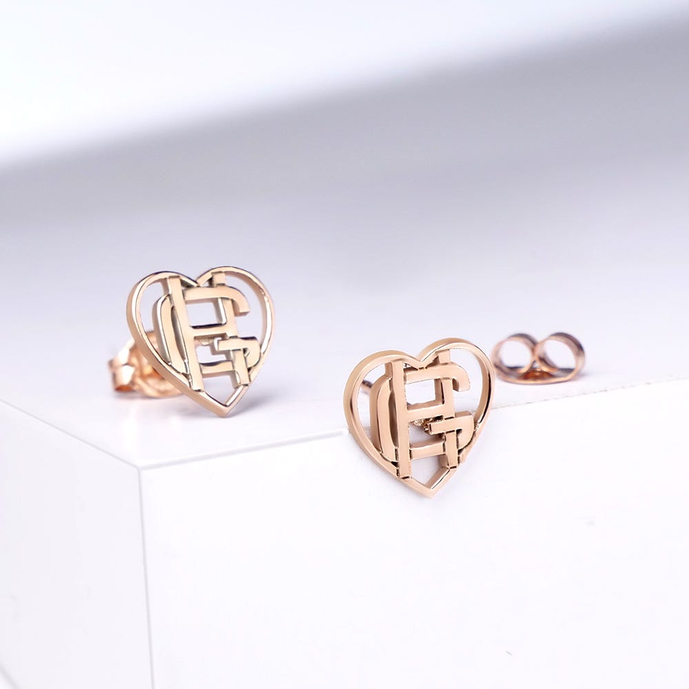 Exclusive Heart Shaped Monogram Overlapping Initial Earrings