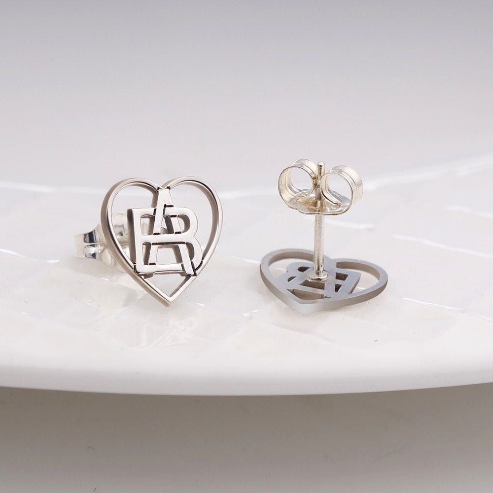 Exclusive Heart Shaped Monogram Overlapping Initial Earrings