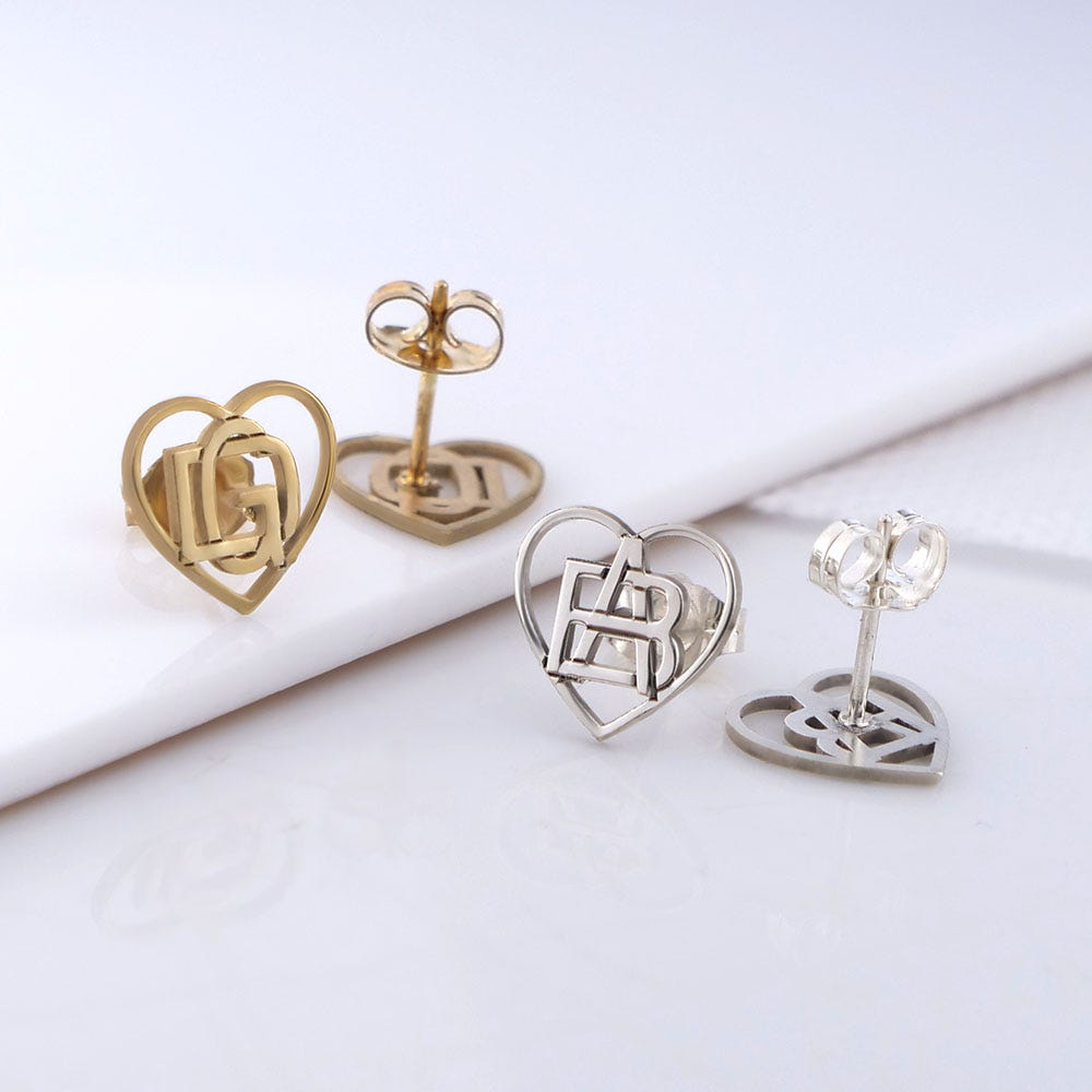 Exclusive Heart Shaped Monogram Overlapping Initial Earrings