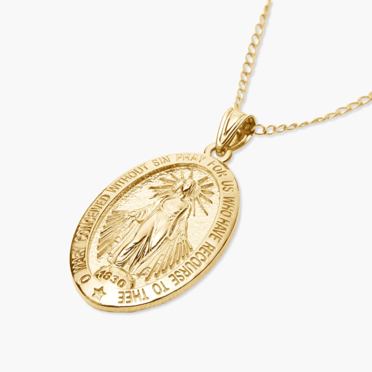 14K Yellow Gold Oval Miraculous Medal