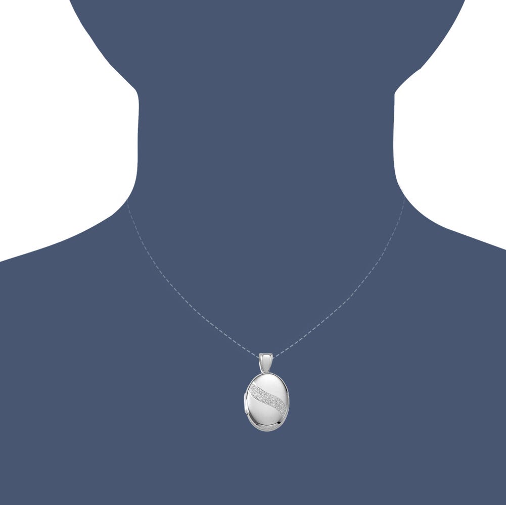 14k White Gold Premium Oval Photo Locket with Diamonds