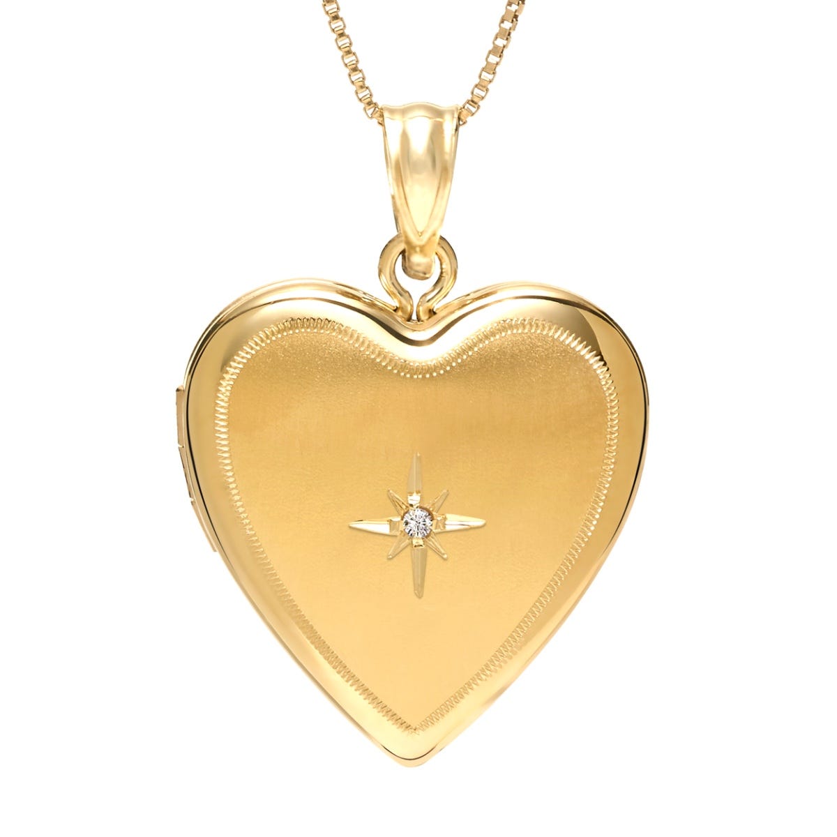 Yellow Gold Heart Photo Locket with Genuine Diamond
