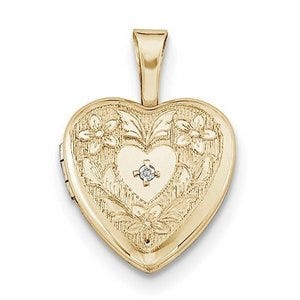 Gold Filled Baby Polished Heart Locket with w/ Diamond Center