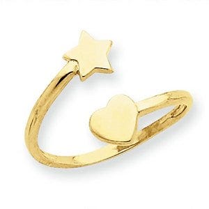 14k Yellow Gold Star & Heart Toe Ring