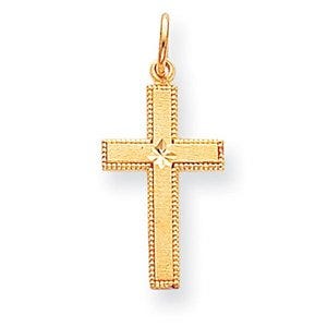 14k Gold Satin w/ Diamond Cut Edge Cross Pendant