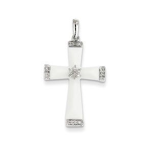 14K White Gold White Agate & Diamond Cross Pendant