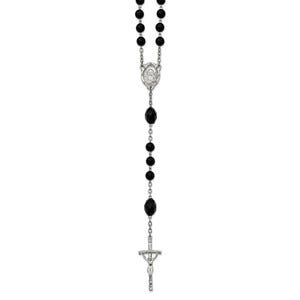 Silver-tone Black Acrylic & Glass Bead Rosary