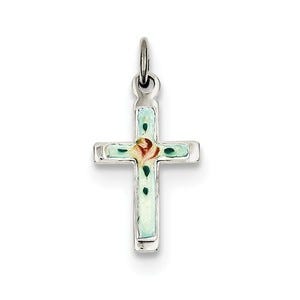 Sterling Silver Rhodium-plated Enameled Cross Charm