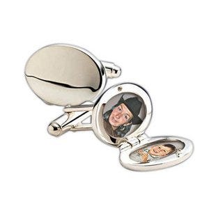 Sterling Silver Oval Photo Locket Cufflinks - Sterling Silver Priced Per Pair