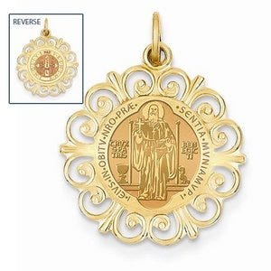 Saint Bendedict Double Sided Round Filigree Religious Medal  "EXCLUSIVE"