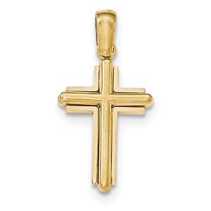 14K Gold Polished Beveled Stick Cross w/frame Pendant