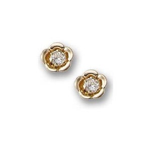 14K Yellow Gold Children's "Floral" Stud Earrings with Cubic Zirconia