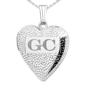 Sterling Silver Textured Initial Heart Photo Locket